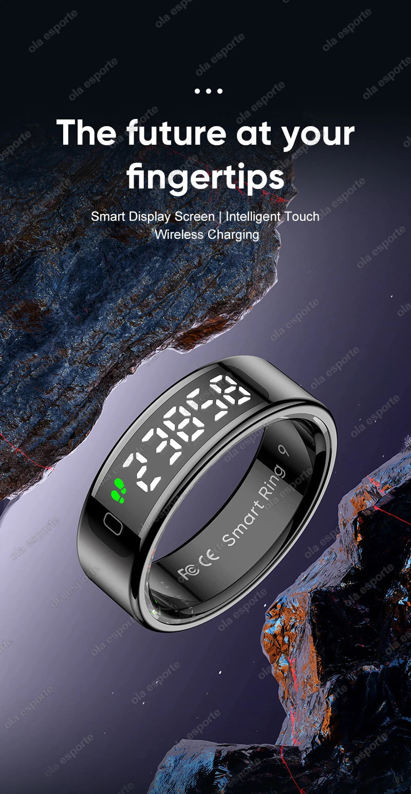 New Smart Ring Touch Screen Health Manager Heart Rate/Blood Oxygen Monitor Wireless Charging IP68 5ATM Waterproof for Universal Wesley store