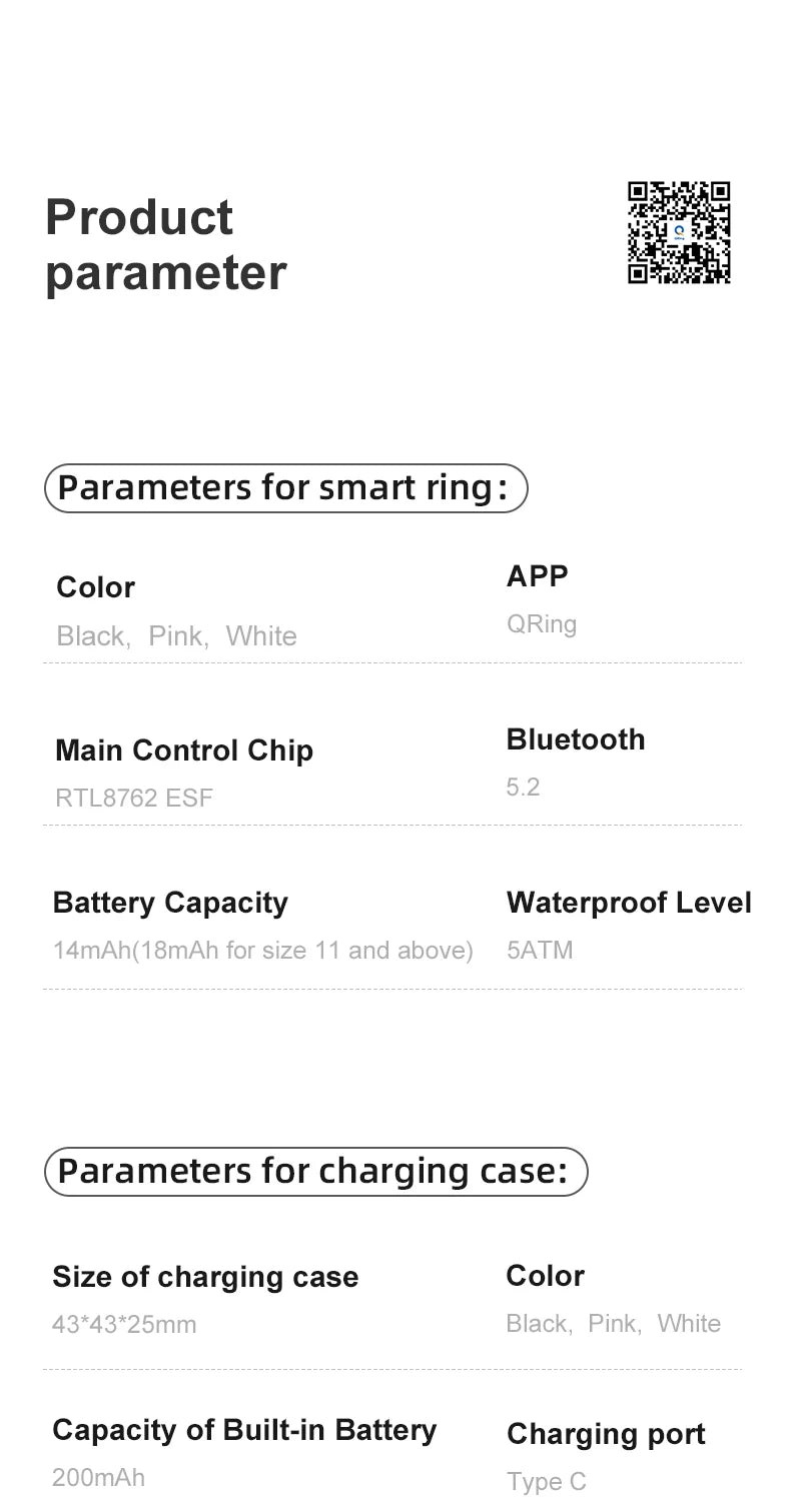 Smart Ring Couple Space Interaction Health and Sleep Monitor Multi Sport Mode Gesture Control 5ATM Waterproof with Charging Case Wesley store