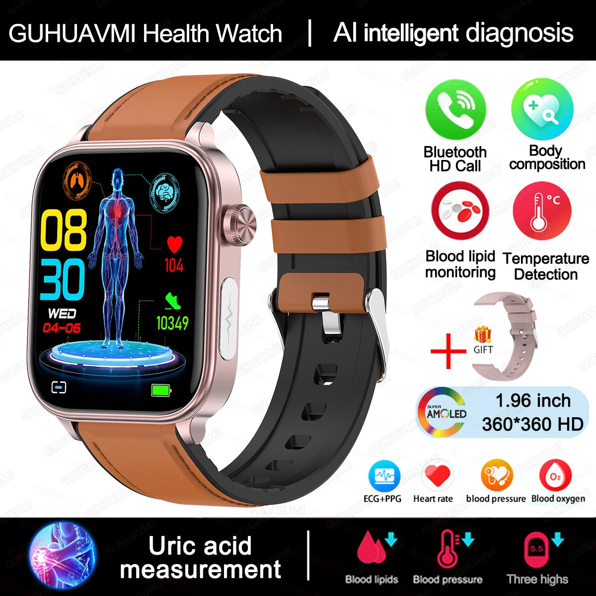 AI Diagnostic Detector Smart Watch Women Blood Lipid and Uric Acid Body Composition Test Women Menstrual Health Tracker 2025 New Wesley store