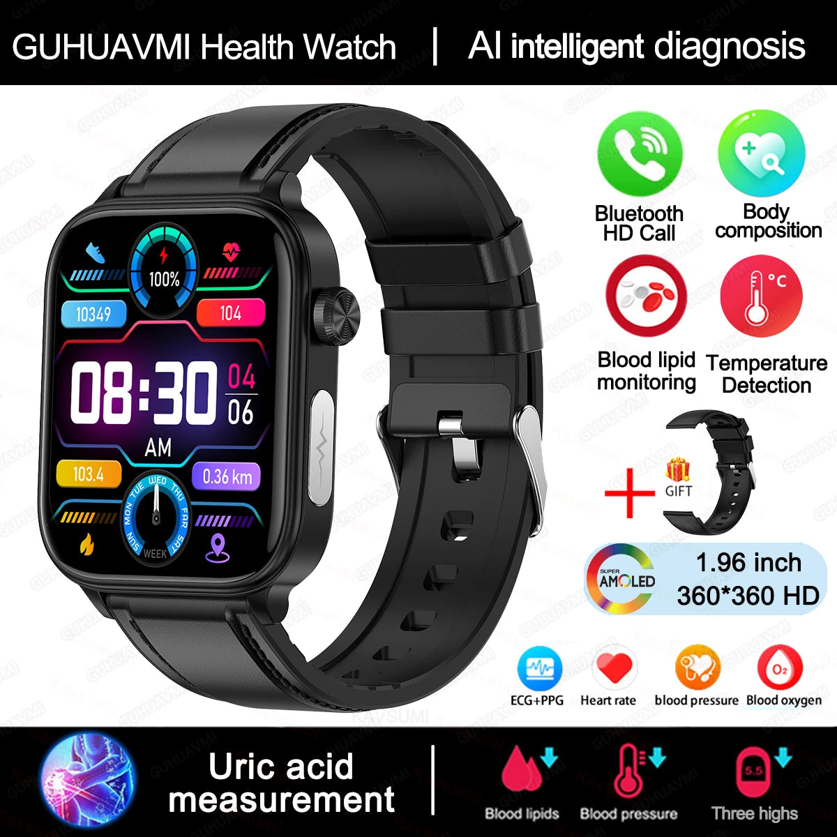 AI Diagnostic Detector Smart Watch Women Blood Lipid and Uric Acid Body Composition Test Women Menstrual Health Tracker 2025 New Wesley store