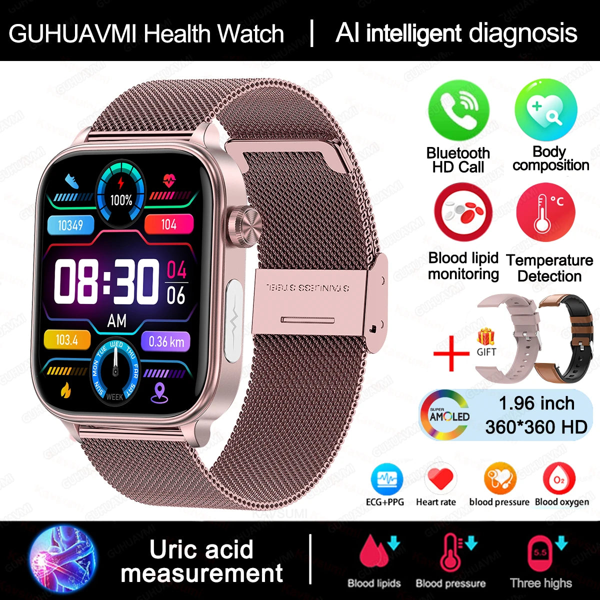 AI Diagnostic Detector Smart Watch Women Blood Lipid and Uric Acid Body Composition Test Women Menstrual Health Tracker 2025 New Wesley store