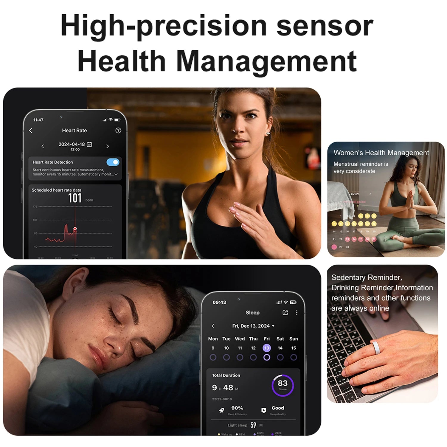 Smart Ring Couple Space Interaction Health and Sleep Monitor Multi Sport Mode Gesture Control 5ATM Waterproof with Charging Case Wesley store
