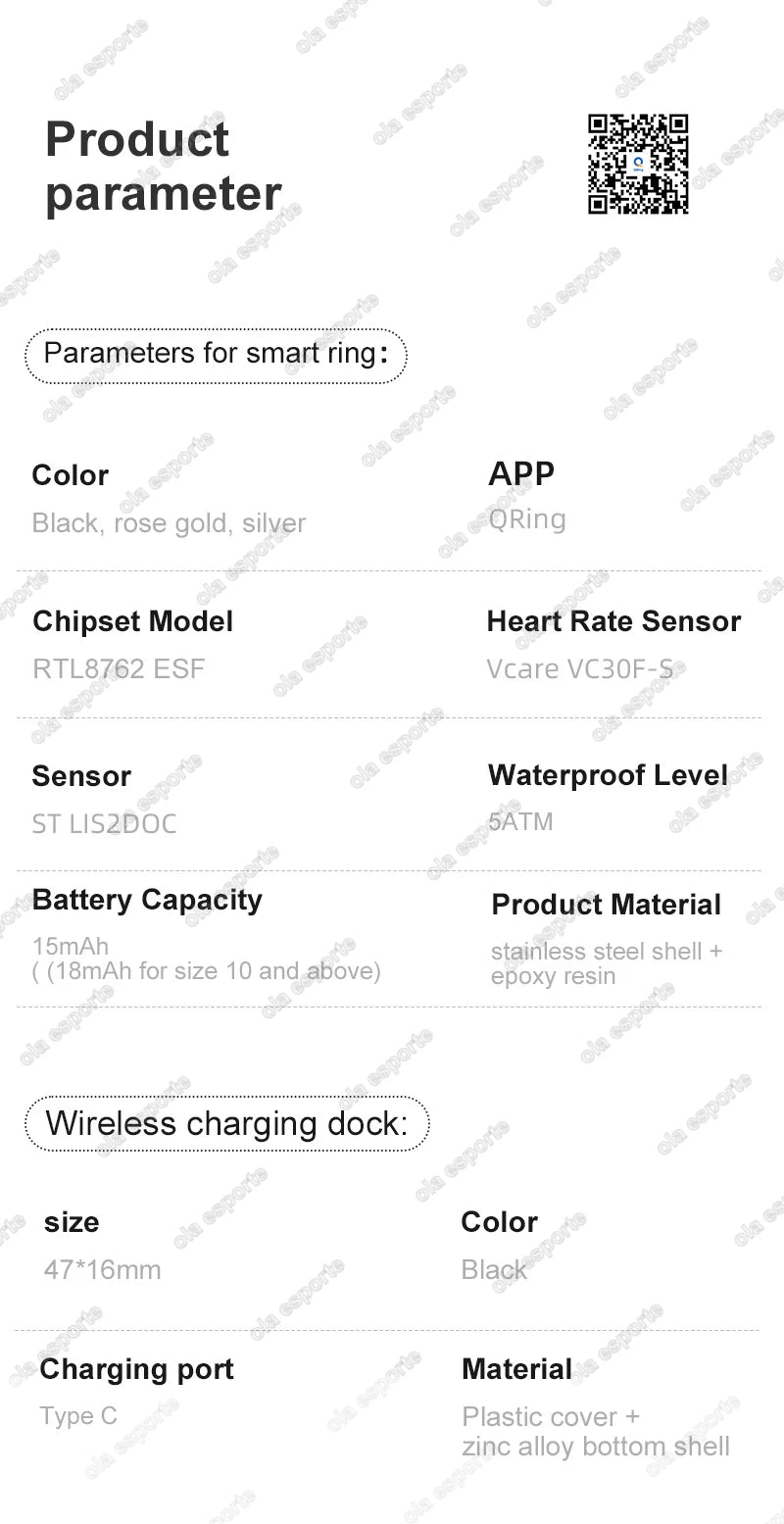 New Smart Ring Touch Screen Health Manager Heart Rate/Blood Oxygen Monitor Wireless Charging IP68 5ATM Waterproof for Universal Wesley store