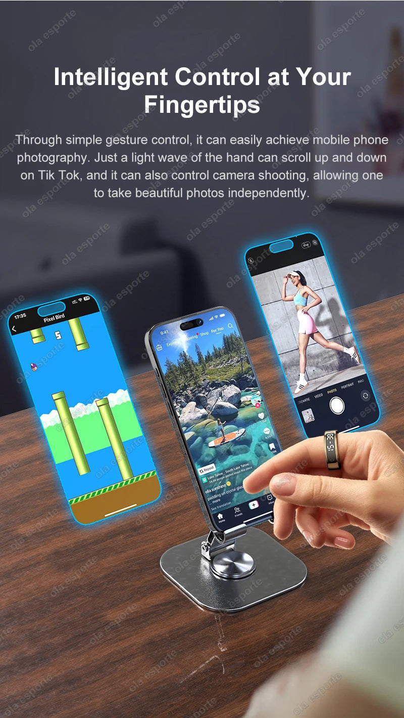 New Smart Ring Touch Screen Health Manager Heart Rate/Blood Oxygen Monitor Wireless Charging IP68 5ATM Waterproof for Universal Wesley store