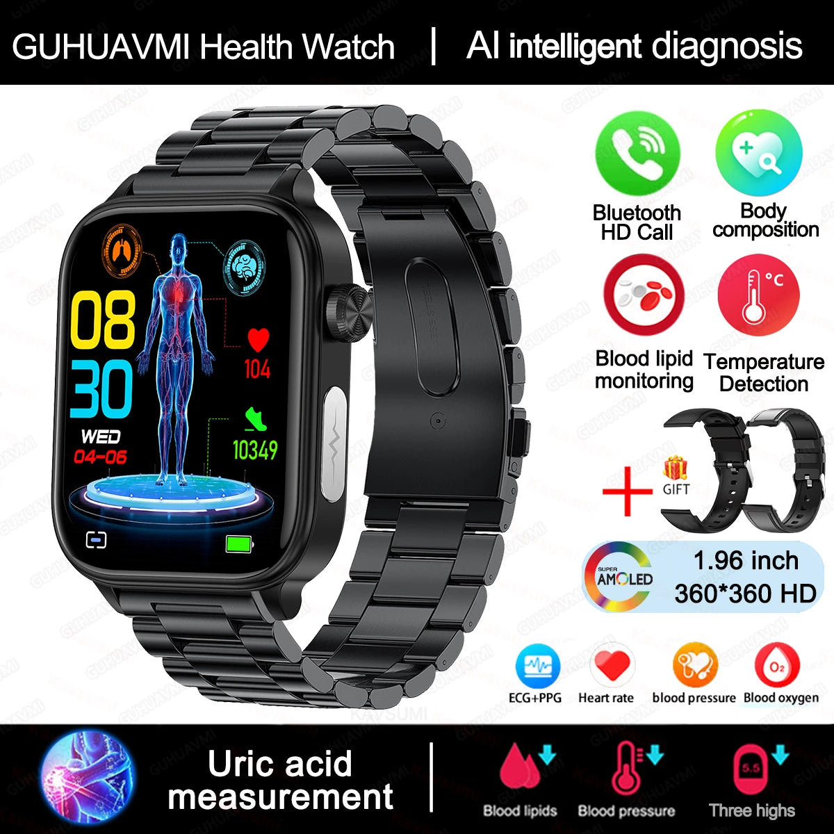 AI Diagnostic Detector Smart Watch Women Blood Lipid and Uric Acid Body Composition Test Women Menstrual Health Tracker 2025 New Wesley store