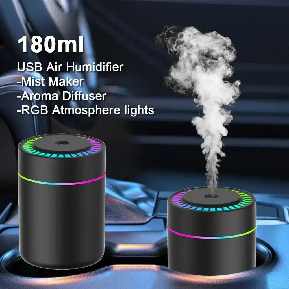 180ML Mini Air Humidifier USB Electric Aroma Diffuser Essential Oil Purifier Aromatherapy Mist Maker Lights For Car Home Bedroom Wesley store