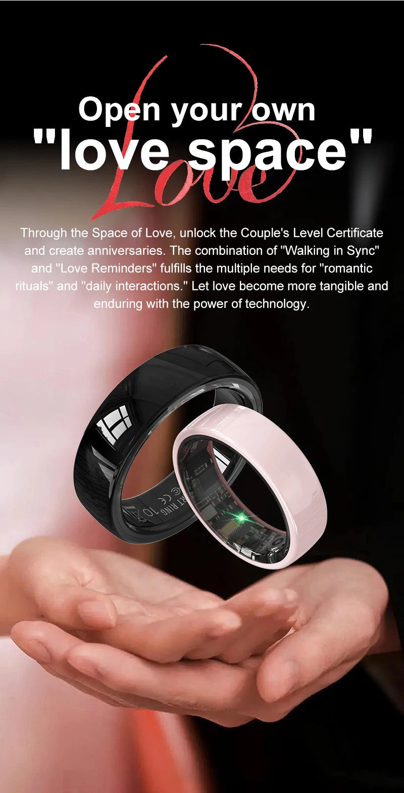 Smart Ring Couple Space Interaction Health and Sleep Monitor Multi Sport Mode Gesture Control 5ATM Waterproof with Charging Case Wesley store