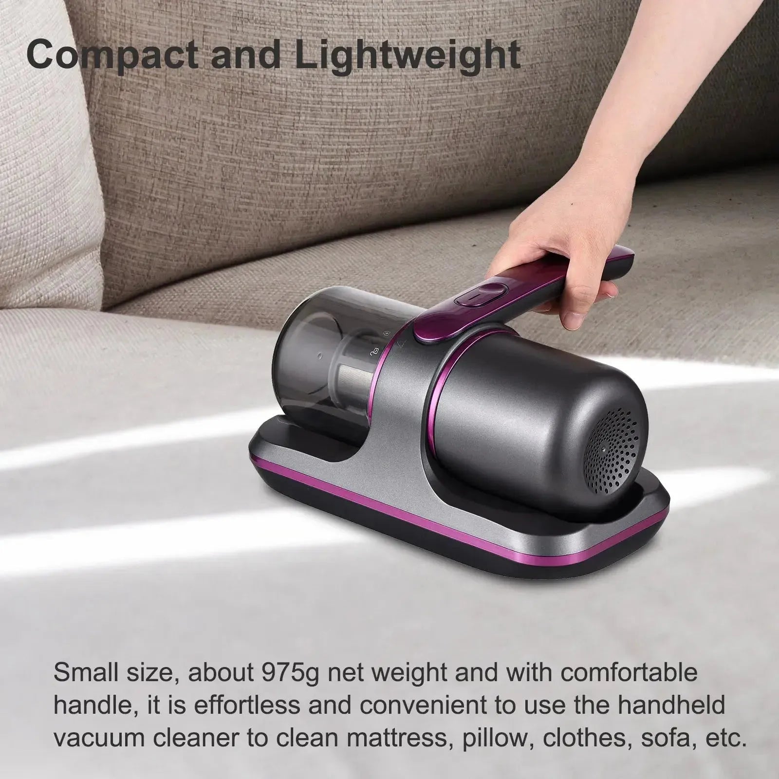 Compact Mattress Vacuum Cleaner 100W Handheld Cordless UV Bed Vacuum Cleaner 8000Pa Strong Suction 2 Speeds Adjustable for Clean Wesley store