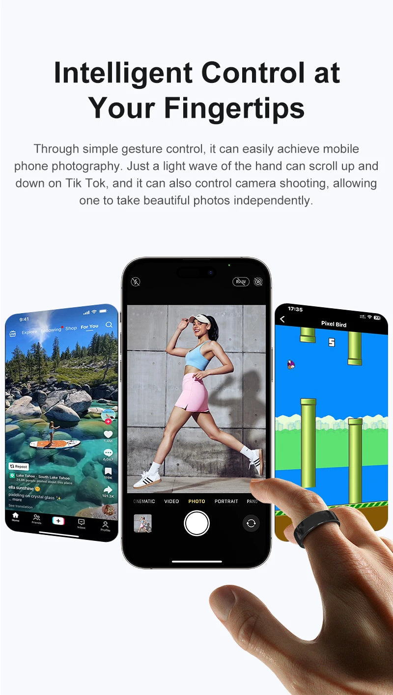 Smart Ring Couple Space Interaction Health and Sleep Monitor Multi Sport Mode Gesture Control 5ATM Waterproof with Charging Case Wesley store