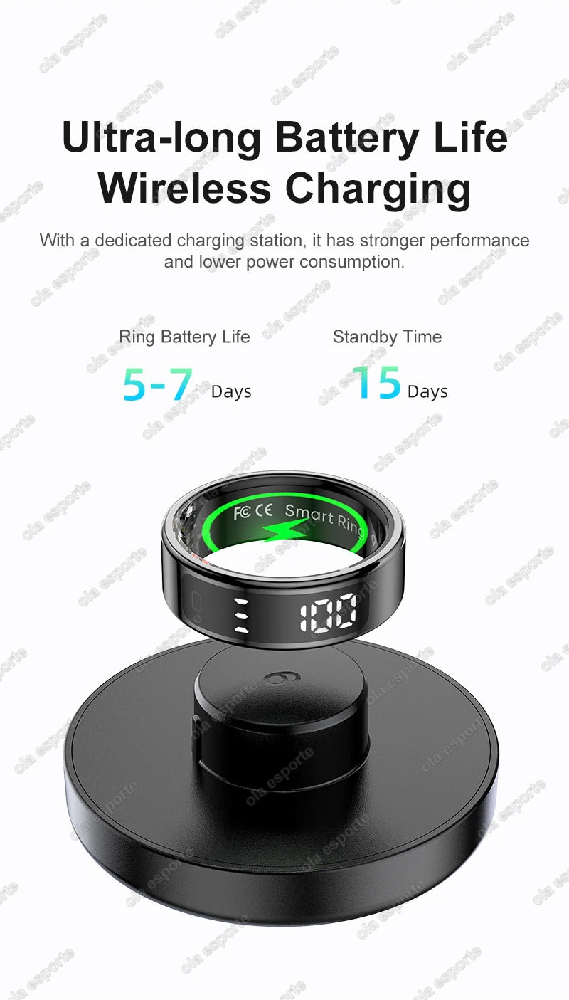 New Smart Ring Touch Screen Health Manager Heart Rate/Blood Oxygen Monitor Wireless Charging IP68 5ATM Waterproof for Universal Wesley store