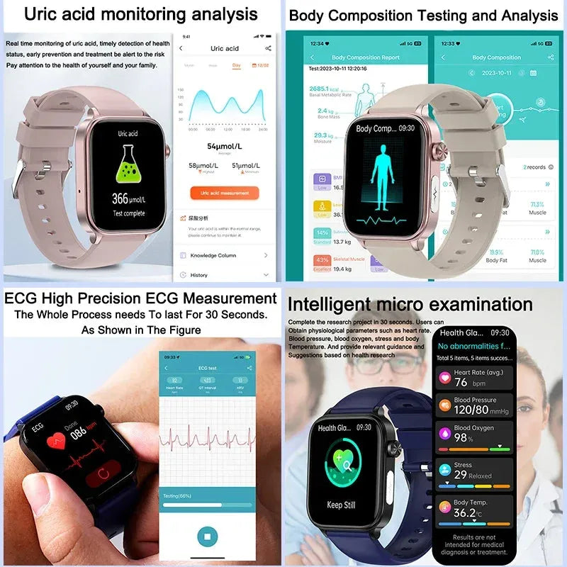AI Diagnostic Detector Smart Watch Women Blood Lipid and Uric Acid Body Composition Test Women Menstrual Health Tracker 2025 New Wesley store