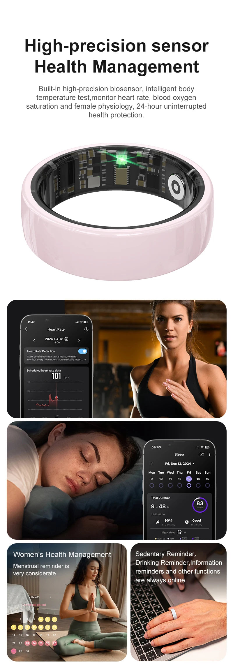 Smart Ring Couple Space Interaction Health and Sleep Monitor Multi Sport Mode Gesture Control 5ATM Waterproof with Charging Case Wesley store