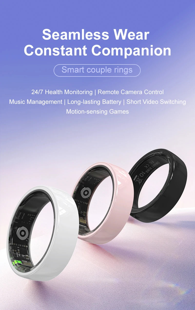 Smart Ring Couple Space Interaction Health and Sleep Monitor Multi Sport Mode Gesture Control 5ATM Waterproof with Charging Case Wesley store