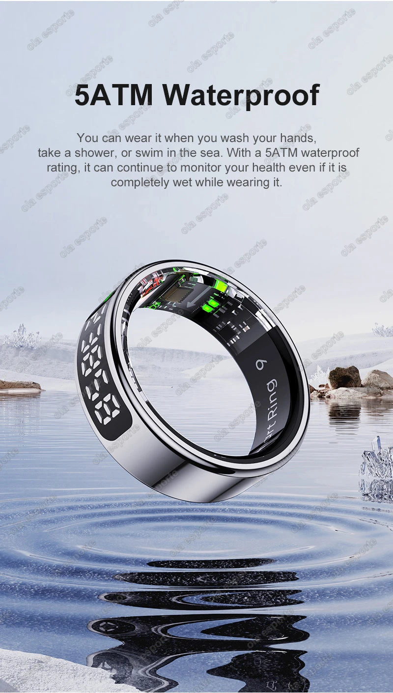 New Smart Ring Touch Screen Health Manager Heart Rate/Blood Oxygen Monitor Wireless Charging IP68 5ATM Waterproof for Universal Wesley store