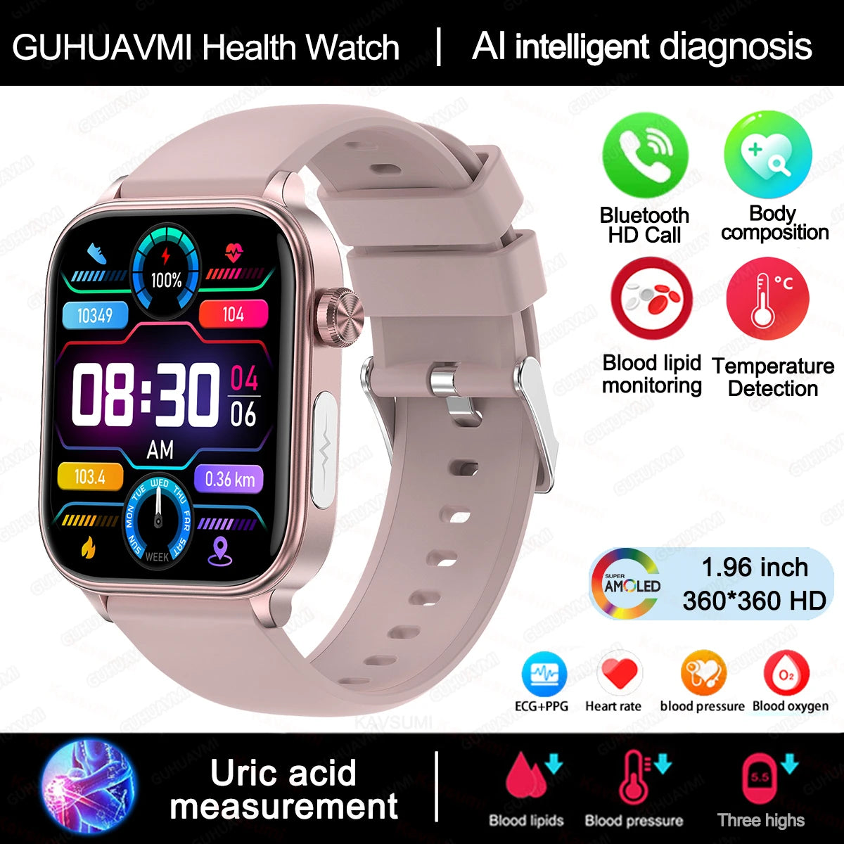 AI Diagnostic Detector Smart Watch Women Blood Lipid and Uric Acid Body Composition Test Women Menstrual Health Tracker 2025 New Wesley store