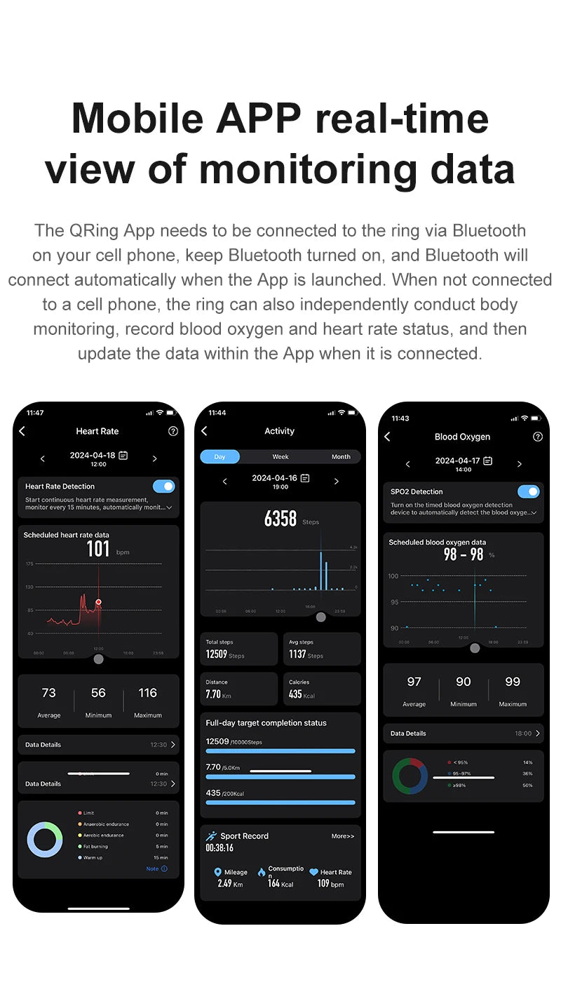Smart Ring Couple Space Interaction Health and Sleep Monitor Multi Sport Mode Gesture Control 5ATM Waterproof with Charging Case Wesley store
