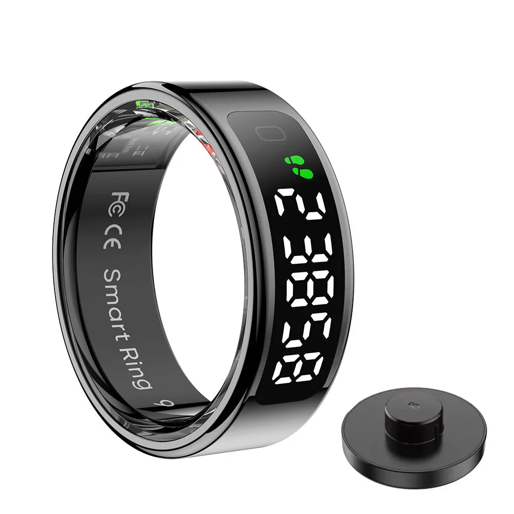 New Smart Ring Touch Screen Health Manager Heart Rate/Blood Oxygen Monitor Wireless Charging IP68 5ATM Waterproof for Universal Wesley store