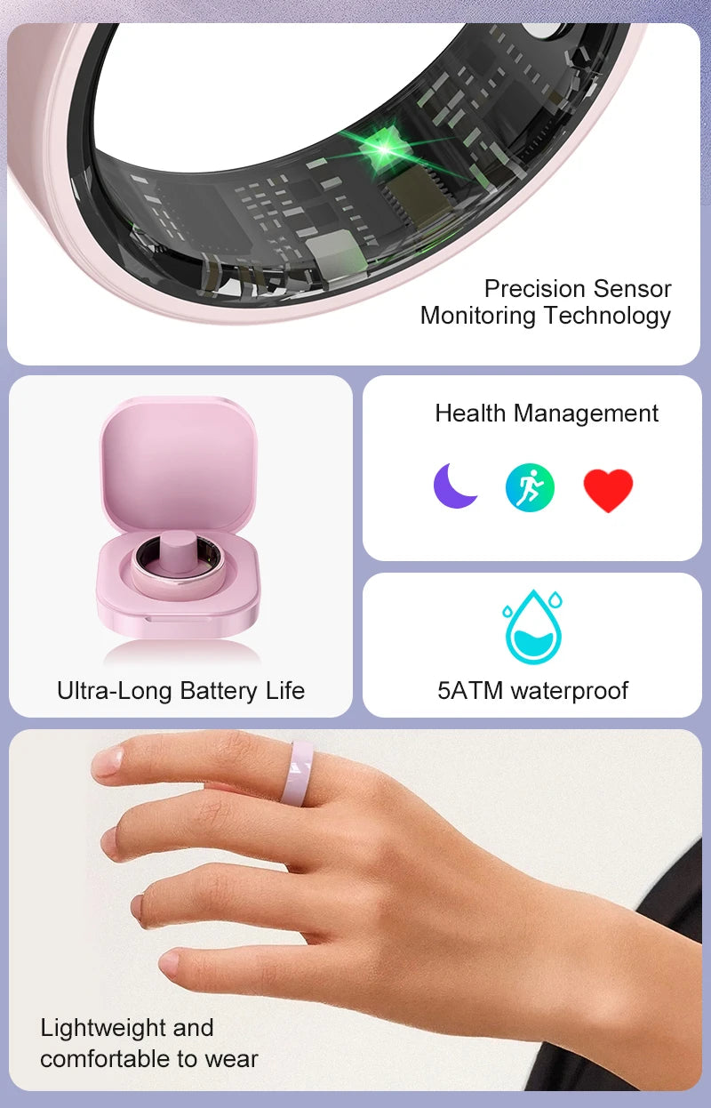 Smart Ring Couple Space Interaction Health and Sleep Monitor Multi Sport Mode Gesture Control 5ATM Waterproof with Charging Case Wesley store