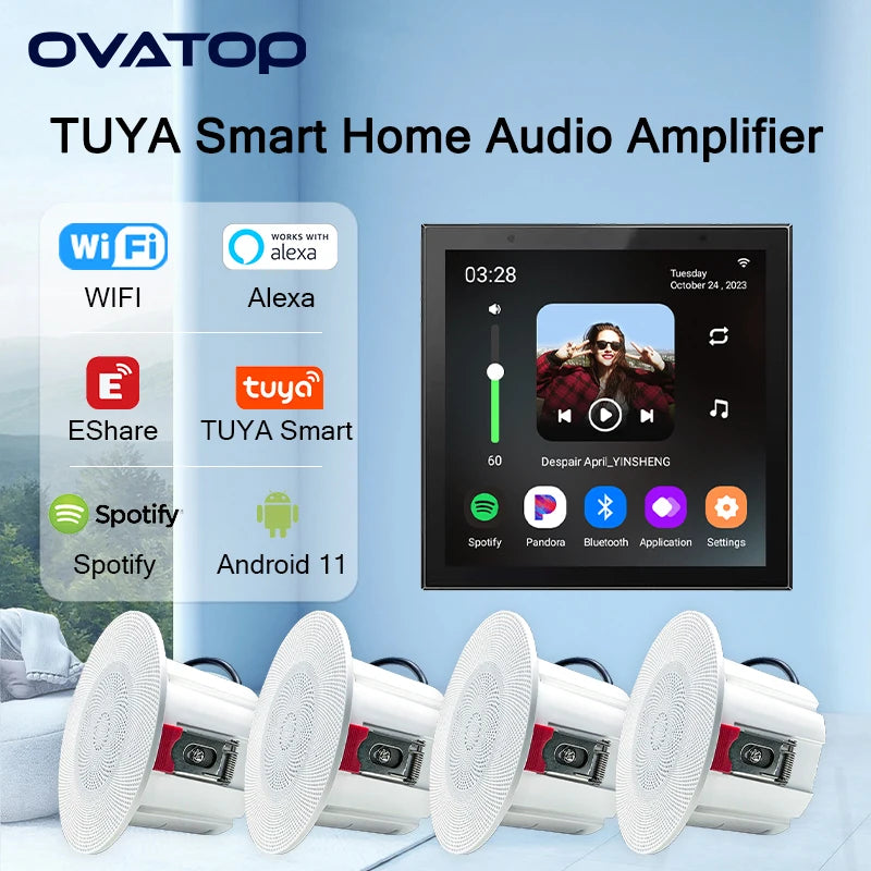 ALEXA Voice Home smart Background music player Bluetooth audio in wall power amplifier android11 system WIFI sound control panel Wesley store
