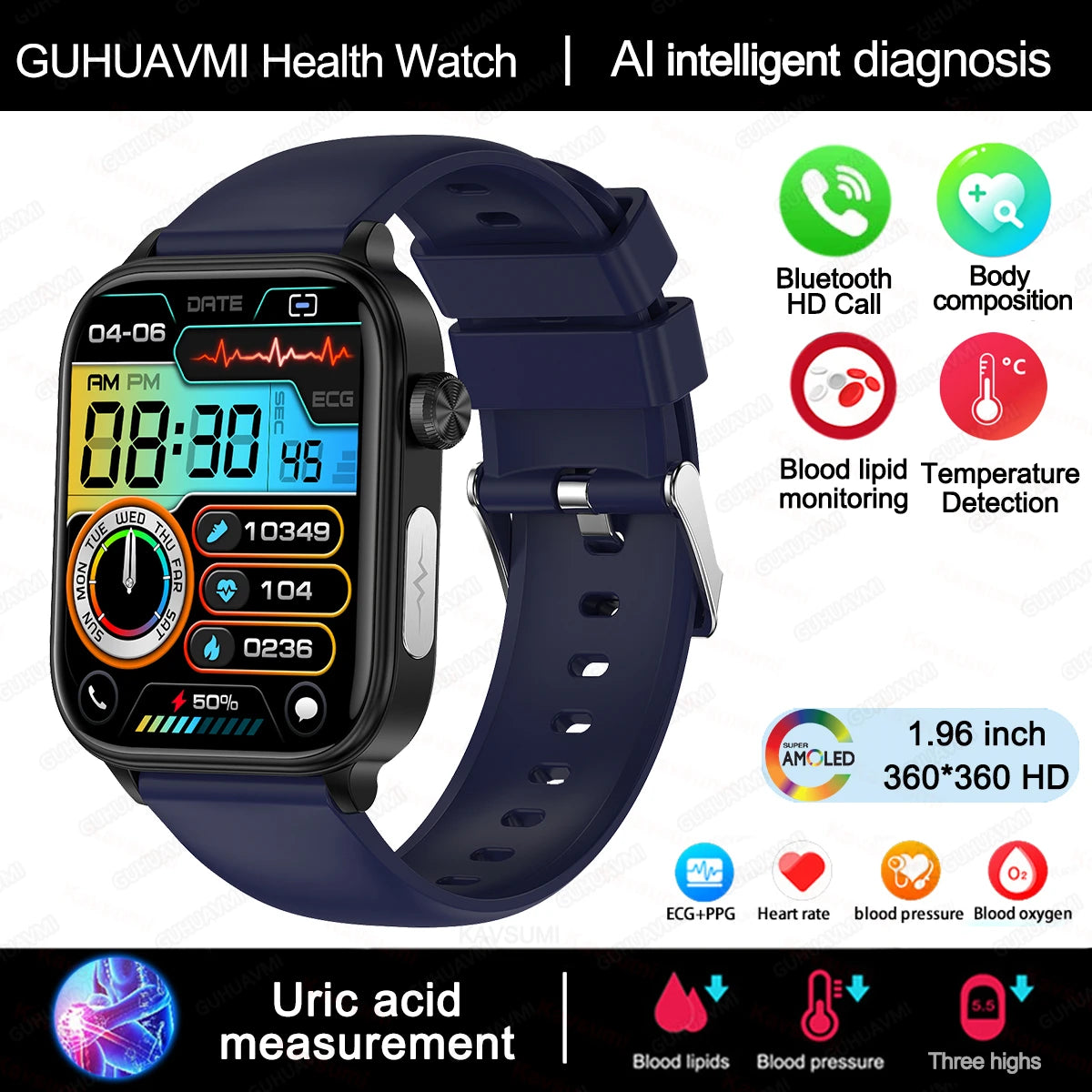 AI Diagnostic Detector Smart Watch Women Blood Lipid and Uric Acid Body Composition Test Women Menstrual Health Tracker 2025 New Wesley store